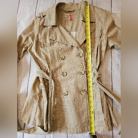 Old Navy Vintage Y2K •Size Small• Belted Linen Blend Pea Coat Tan - Picture 8 of 8